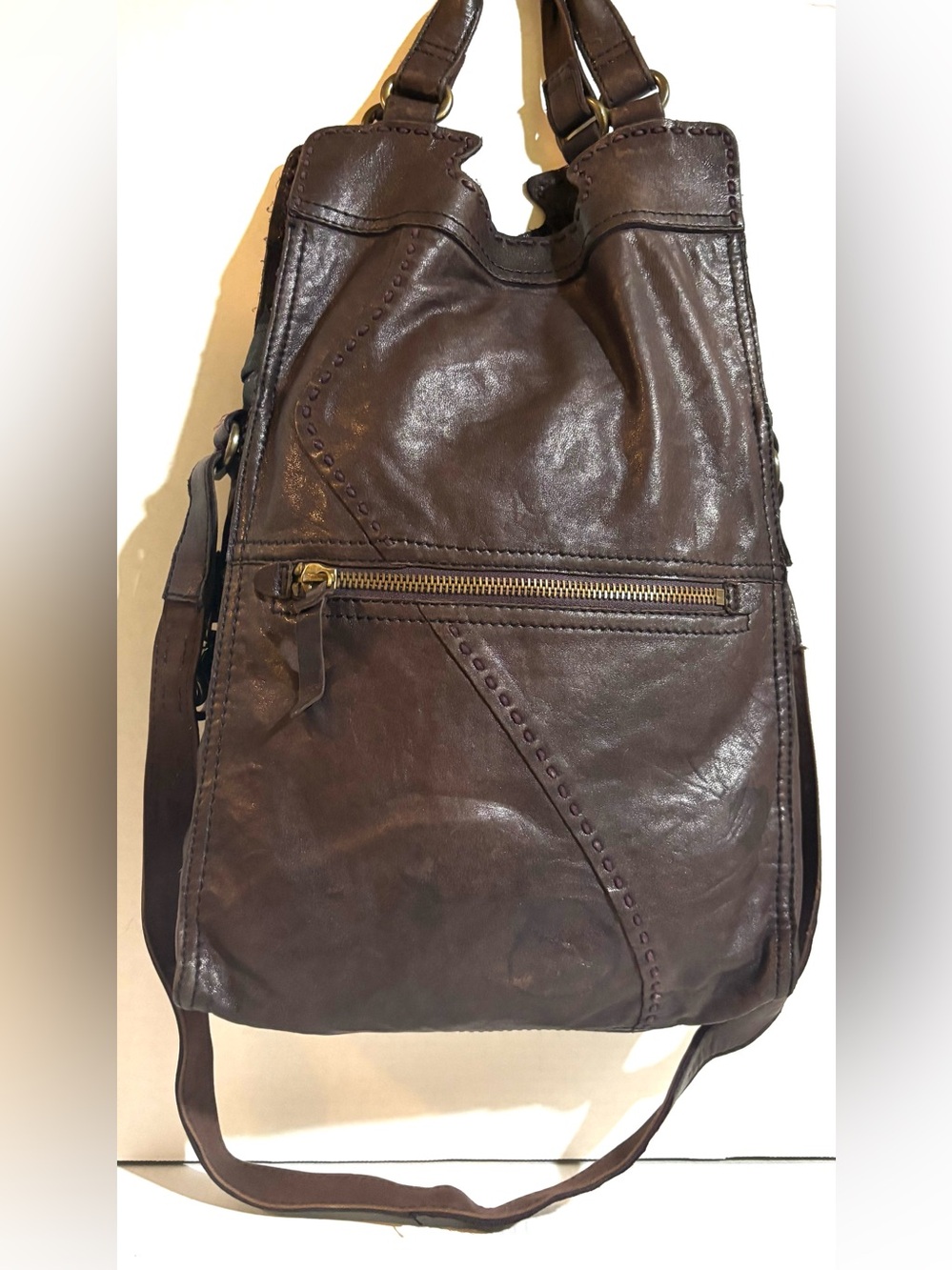 Lucky Brand Dark Brown distressed Leather crossbody Bag